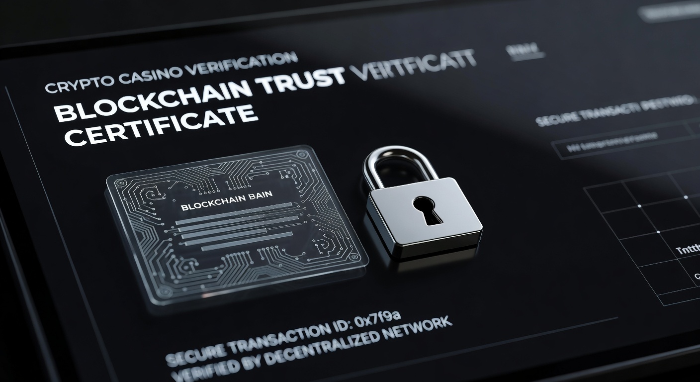 a blockchain trust certificate and padlock icon on a crypto casino verification page