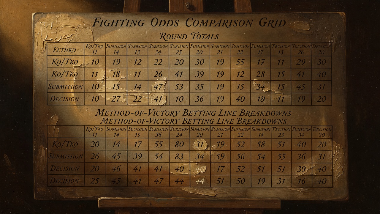 fighting odds comparison grid with round totals and method-of-victory betting line breakdowns