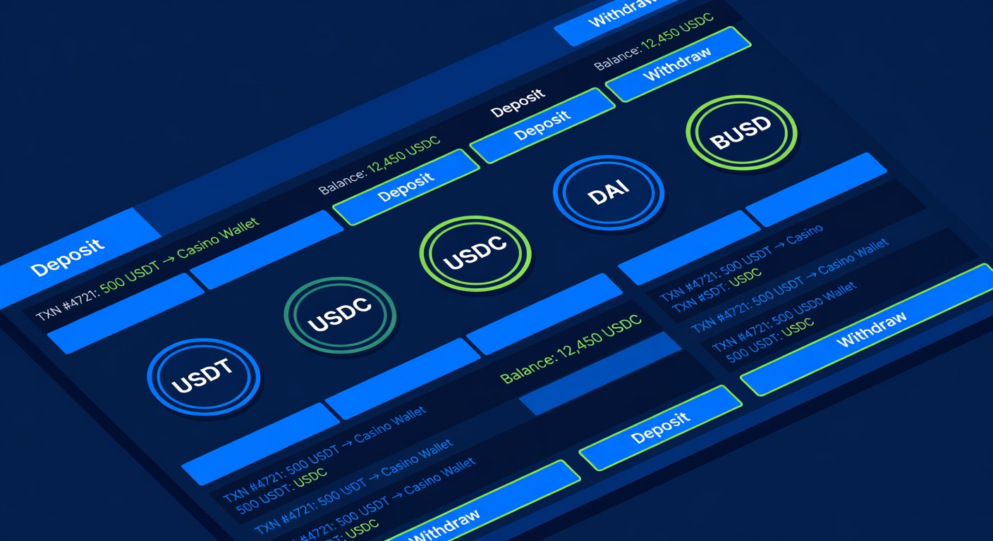 a row of stablecoin token icons displayed on a crypto casino transaction dashboard