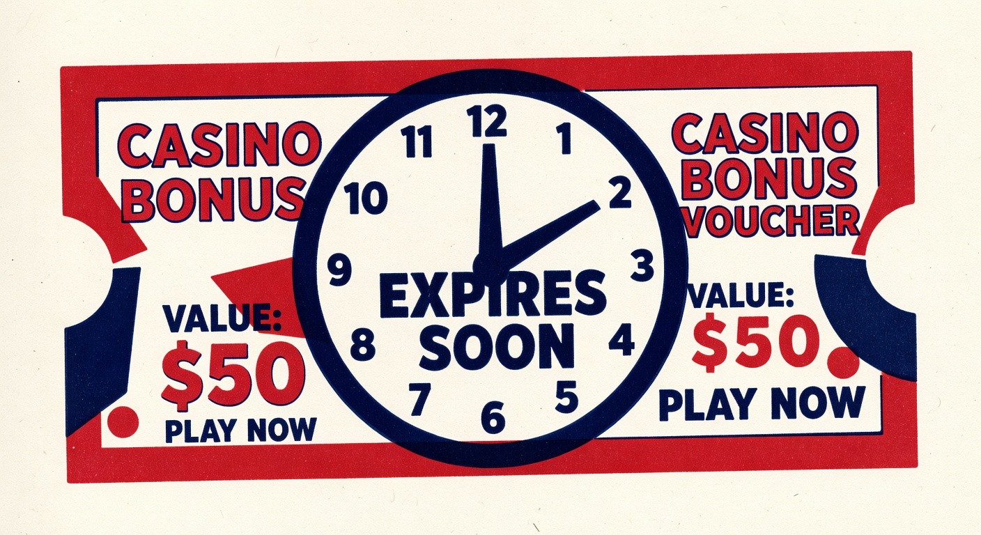 a casino bonus voucher with an expiry clock countdown timer stamped prominently across its face