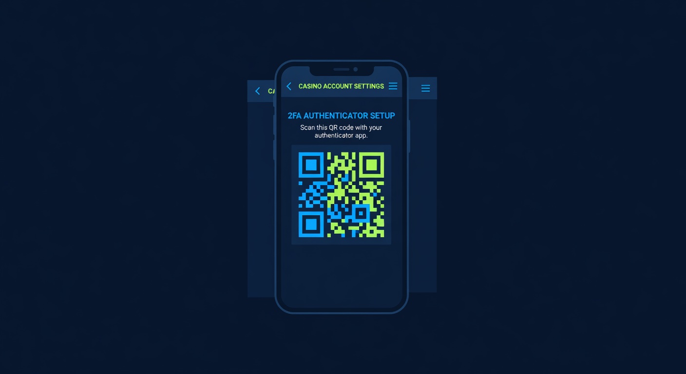 a casino account settings screen showing a 2FA authenticator app QR code setup on a smartphone