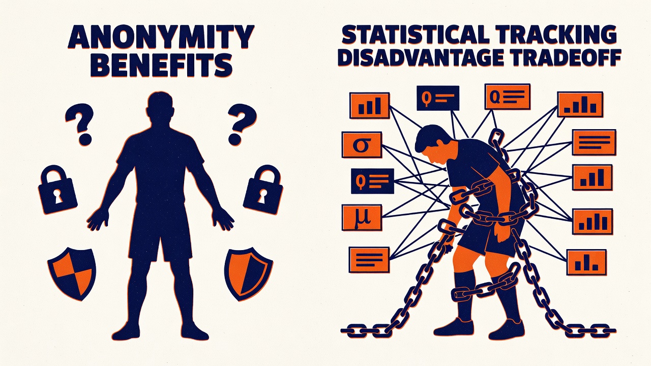 player identification comparison showing anonymity benefits against statistical tracking disadvantage tradeoff
