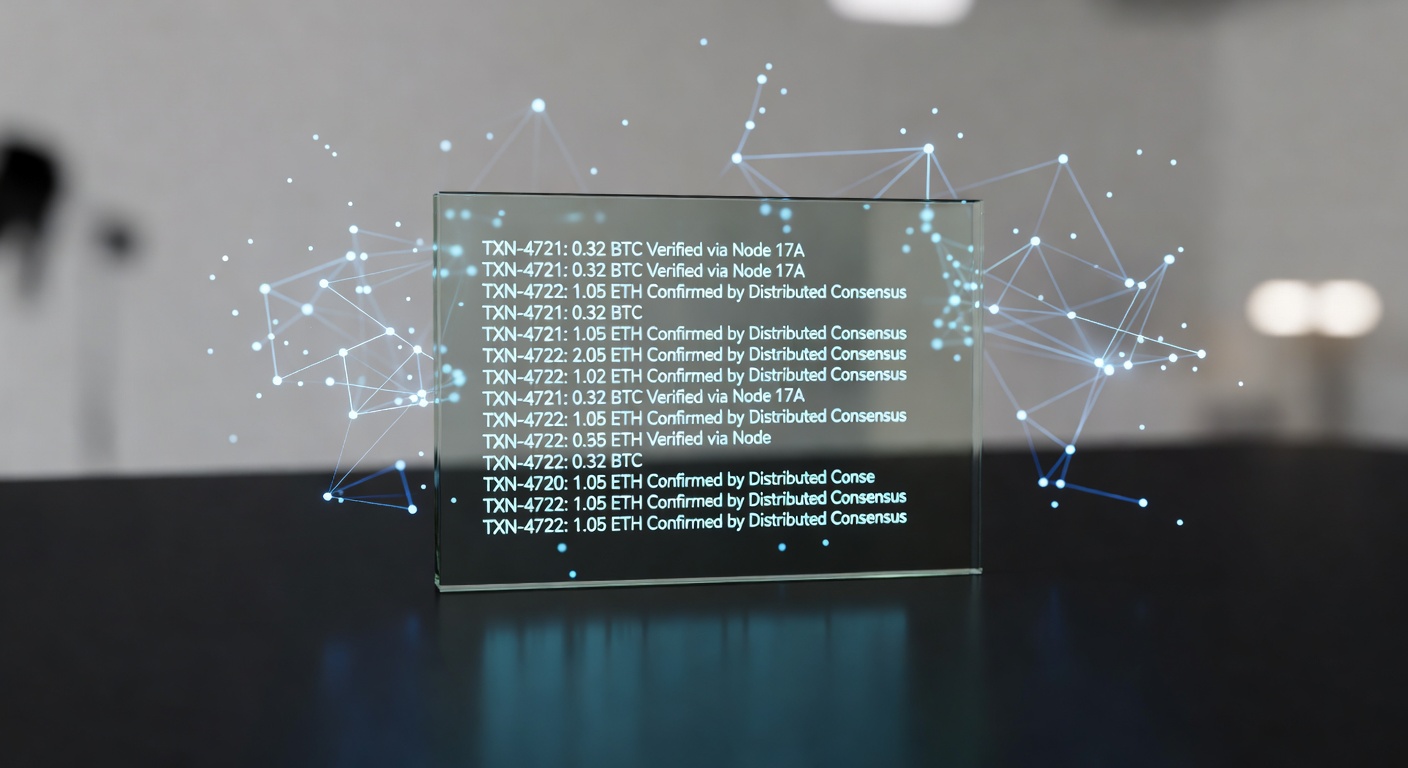 transparent ledger showing transactions processed through distributed verification network simultaneously