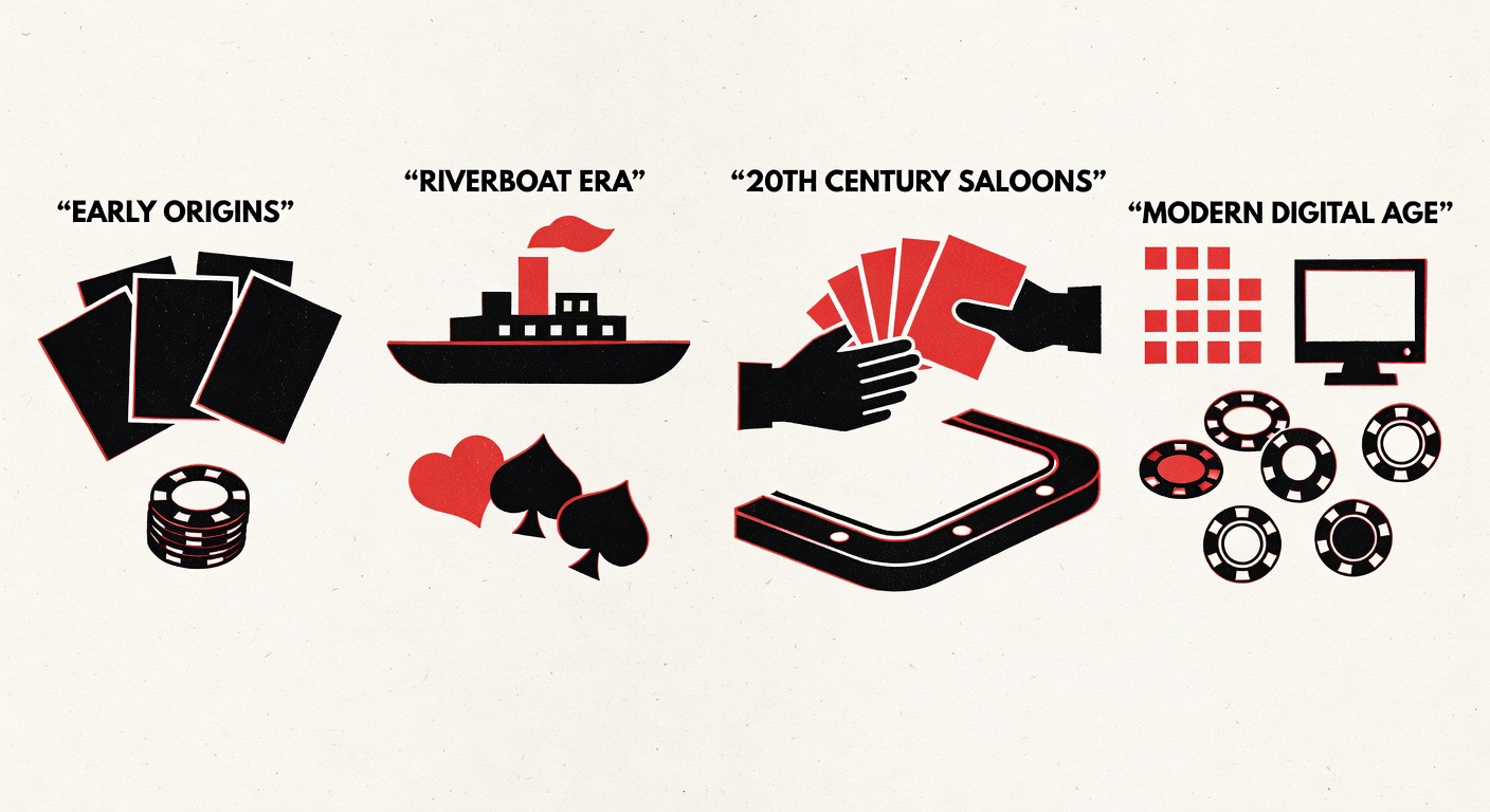 Historical timeline of poker evolution with key figures removed