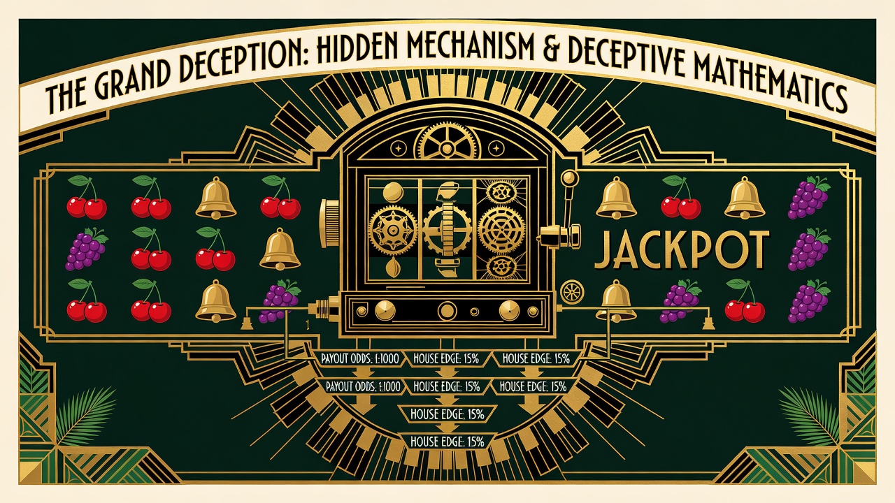hidden mechanism diagram revealing deceptive payout mathematics beneath appealing veneer