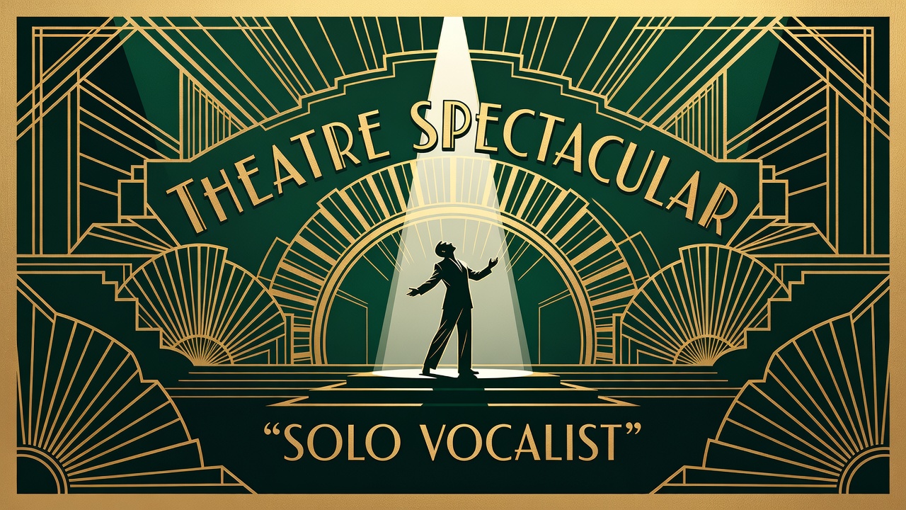 theatrical performance spotlight illuminating solo vocalist during elaborate stage production spectacular moment