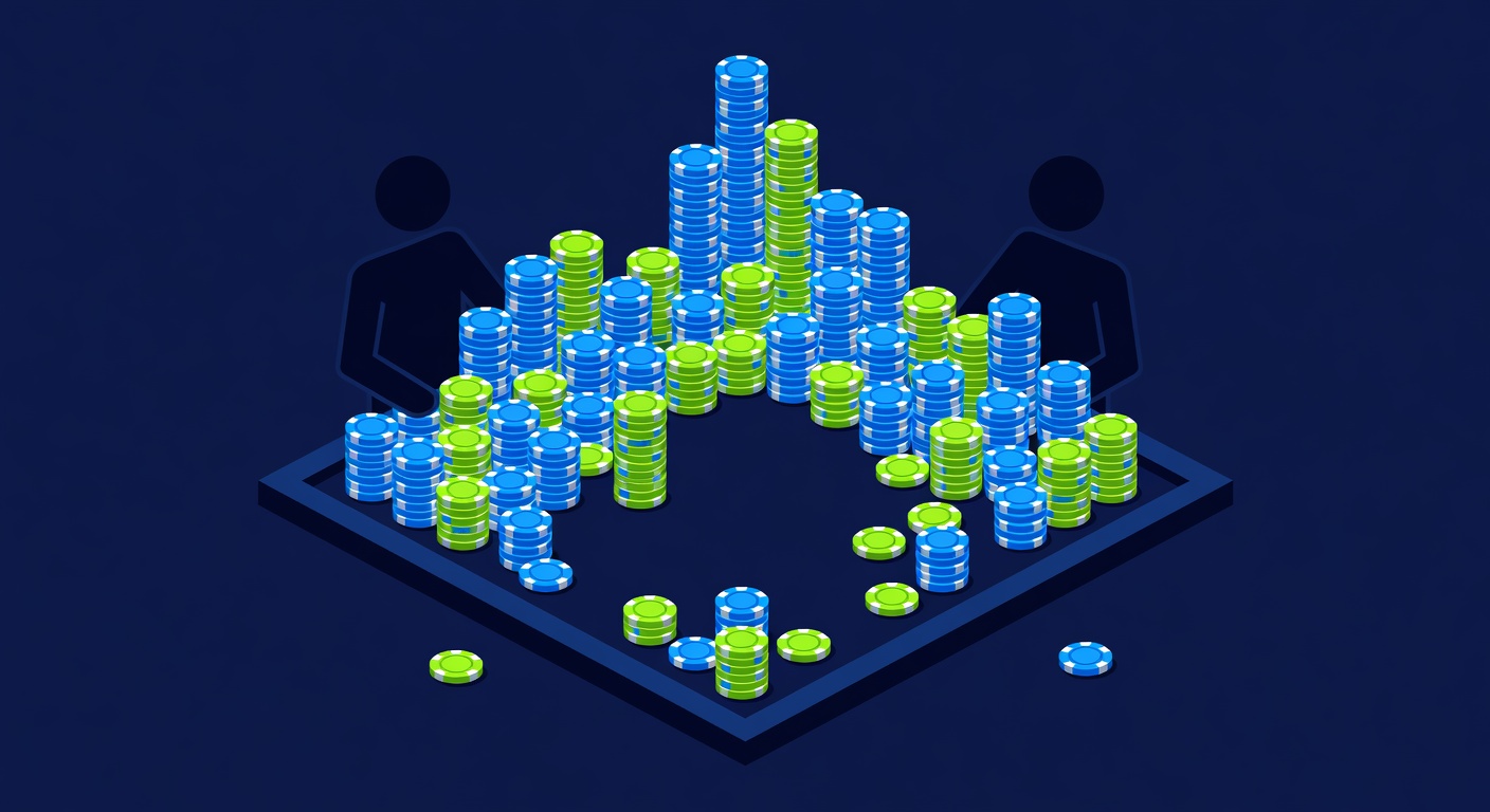 high-stakes table scene with towering chip stacks representing extraordinary financial volume