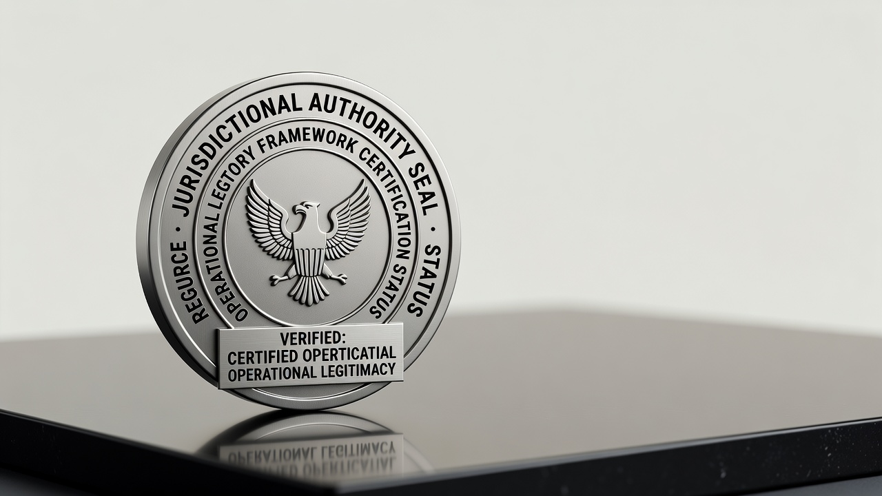 jurisdictional authority seal identifying regulatory framework source verifying operational legitimacy certification status