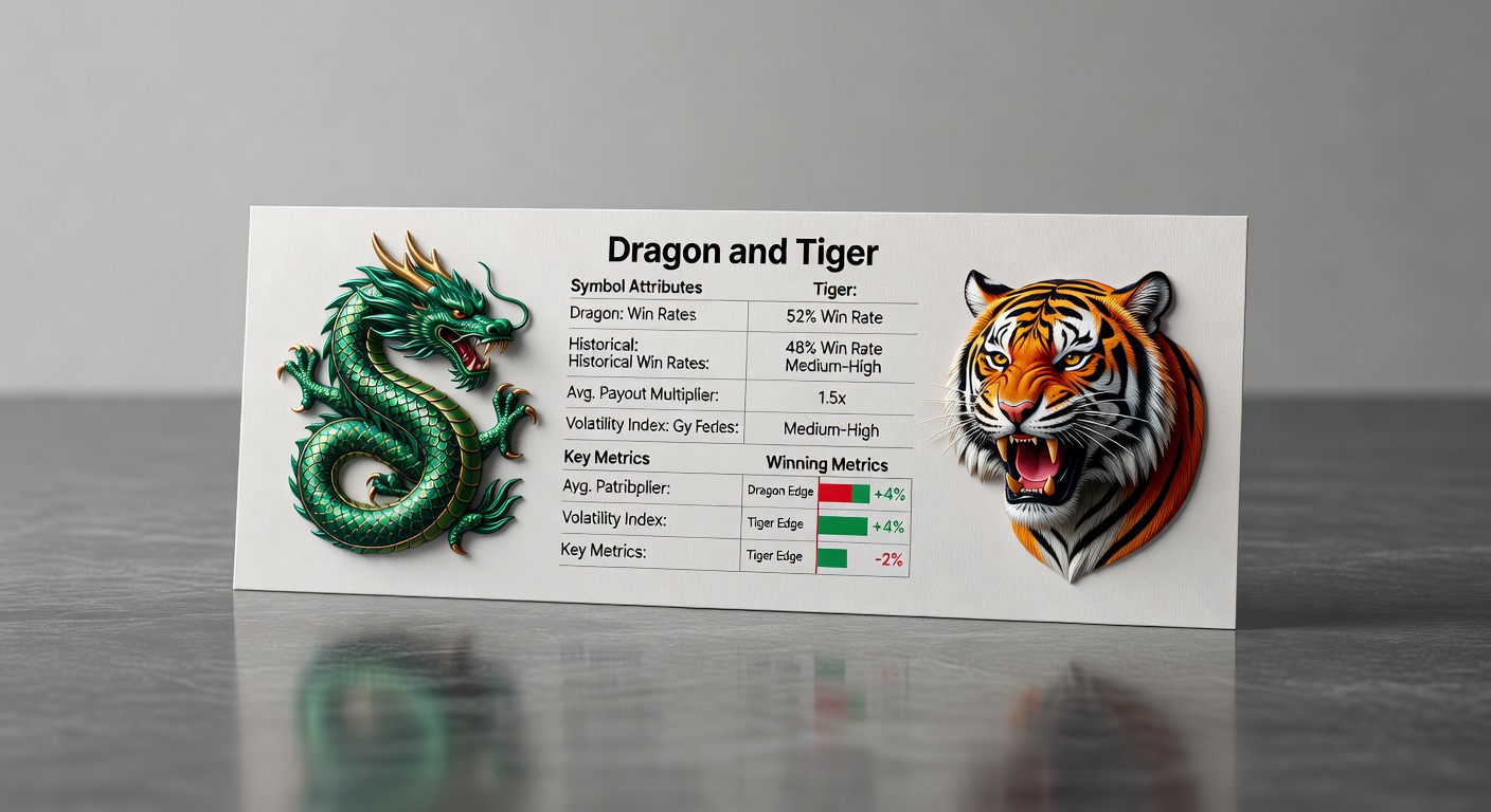 Dragon and tiger card symbols with comparison chart and winning metrics