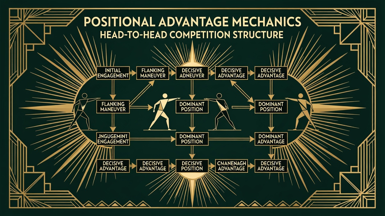 instructional diagram breaking down positional advantage mechanics across head-to-head competition structure
