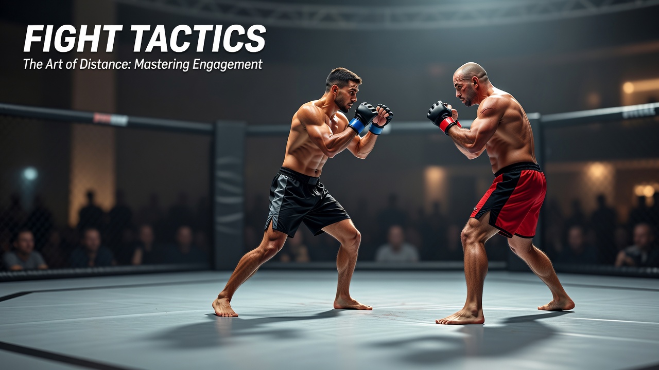 fighters in combat arena showing tactical positioning and distance management during engagement