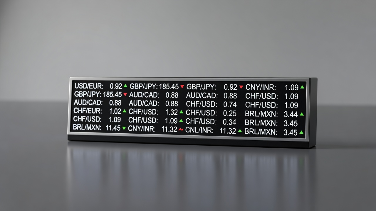 currency exchange rate ticker showing simultaneous value conversions across multiple monetary systems