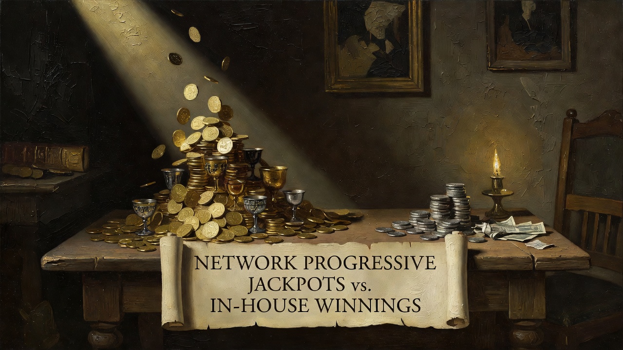Network progressive jackpots versus in-house winnings