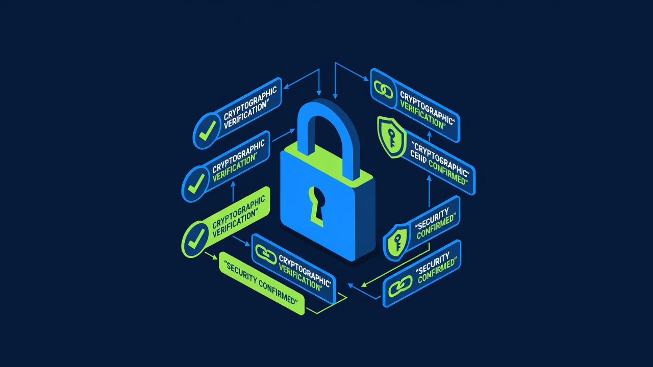 padlock icon with layered security badges verifying cryptographic protection mechanism confirmation