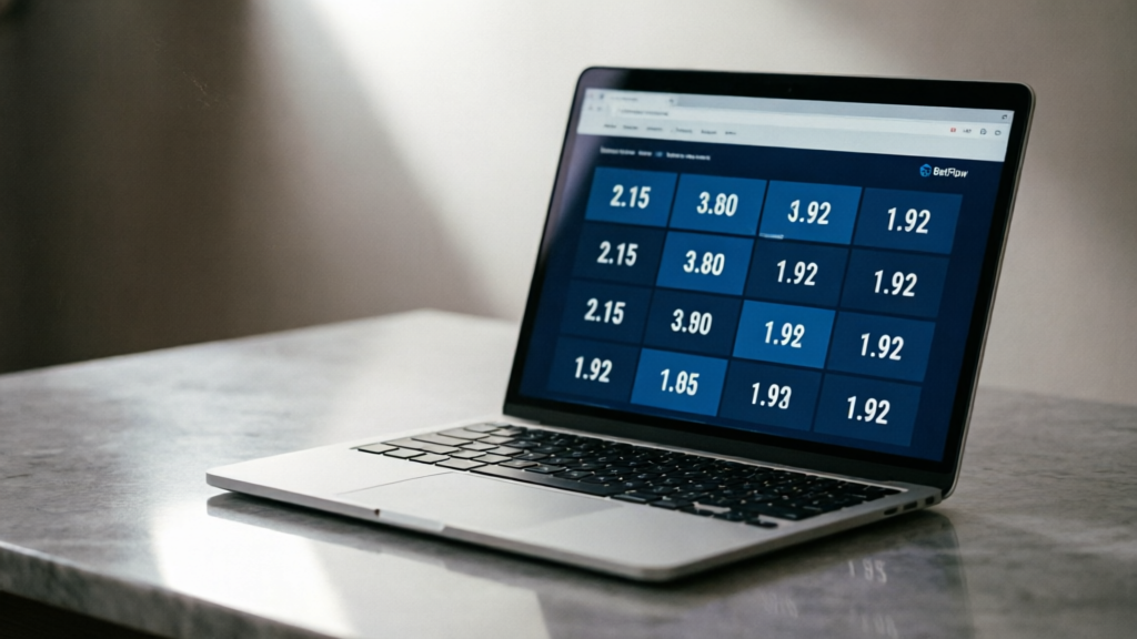 trader viewing laptop screen with probability numbers on a betting platform