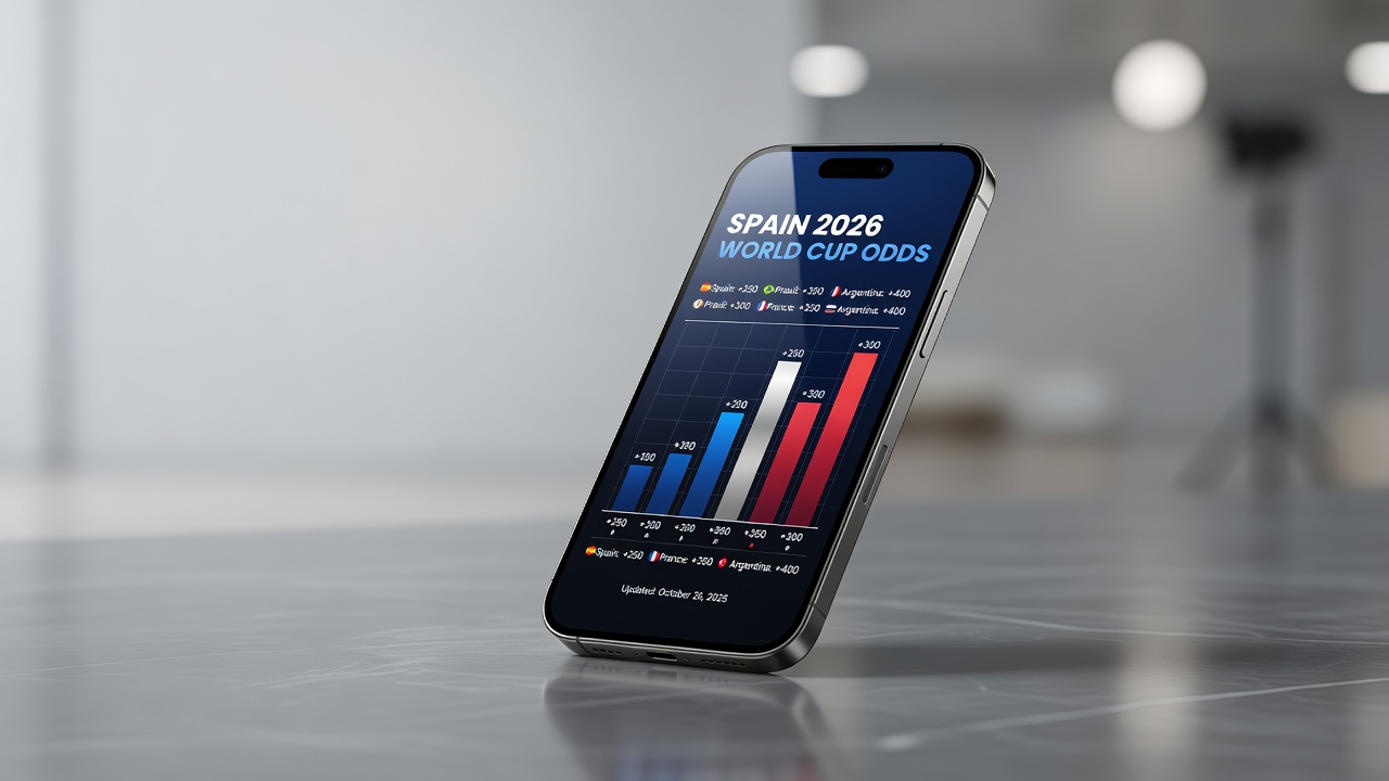 Smartphone screen displaying Spain 2026 World Cup odds chart