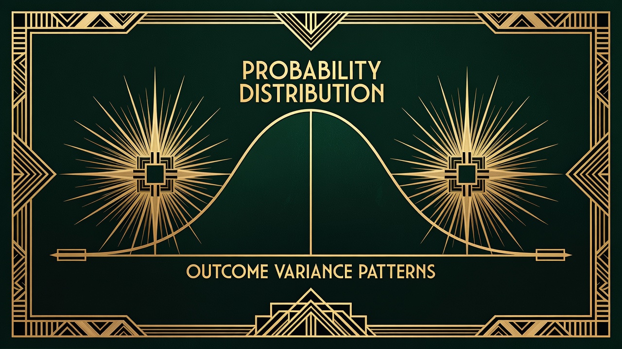 mathematical bell curve visualization showing probability distribution of outcome variance patterns