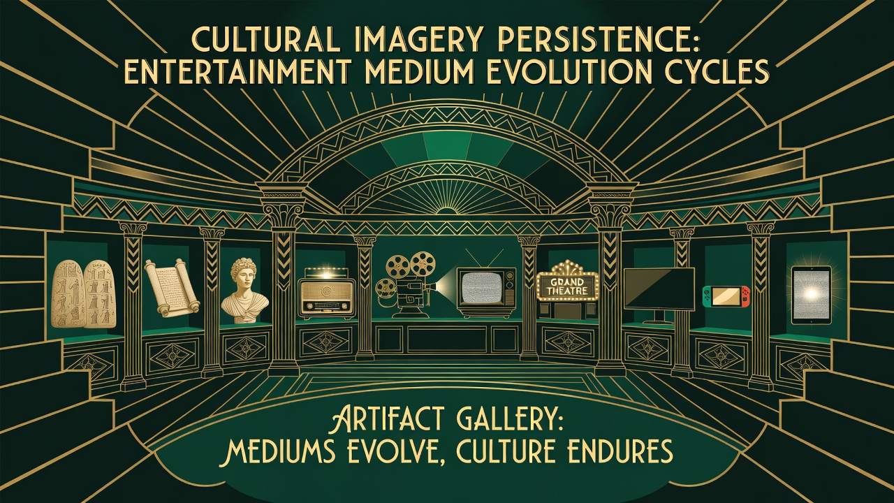 historical artifact gallery displaying cultural imagery persistence across entertainment medium evolution cycles