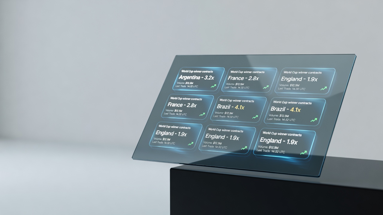 prediction market interface displaying multiple World Cup winner contracts