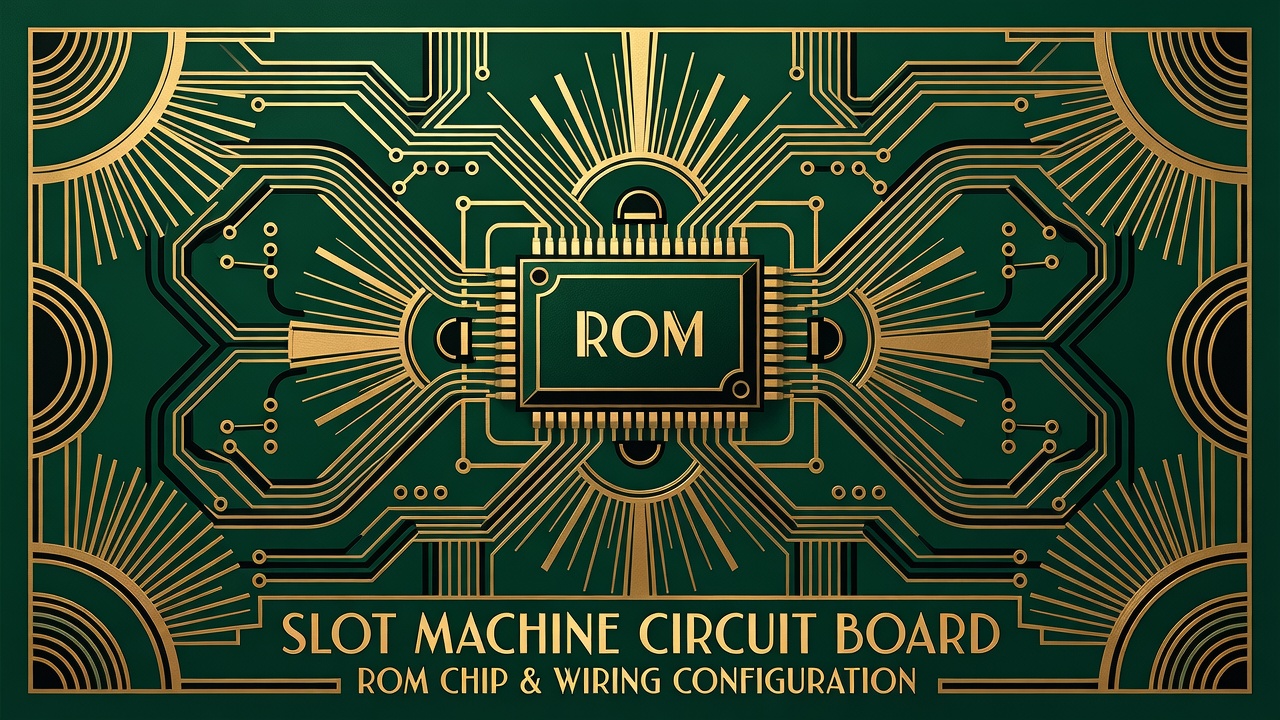 Slot machine circuit board closeup showing ROM chip and wiring configuration detail
