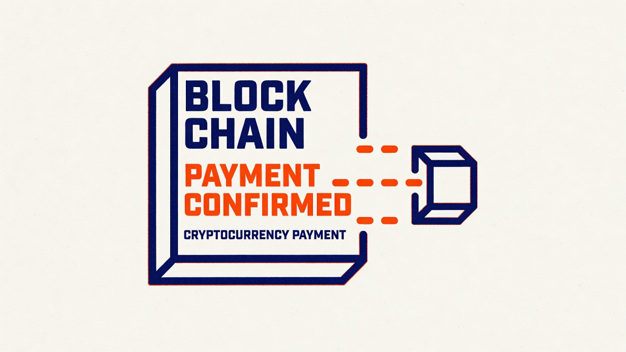 Blockchain transaction block confirming cryptocurrency payment confirmation status visible
