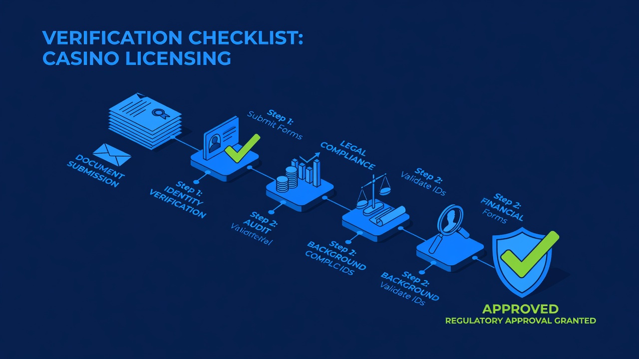 Verification checklist for casino licensing with regulatory document validation steps outlined