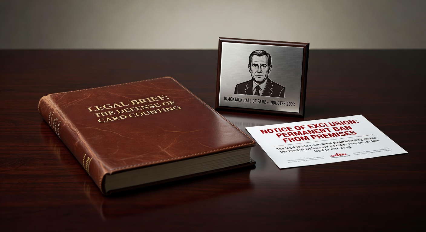 blackjack card counter legal brief and Hall of Fame plaque beside casino exclusion notice