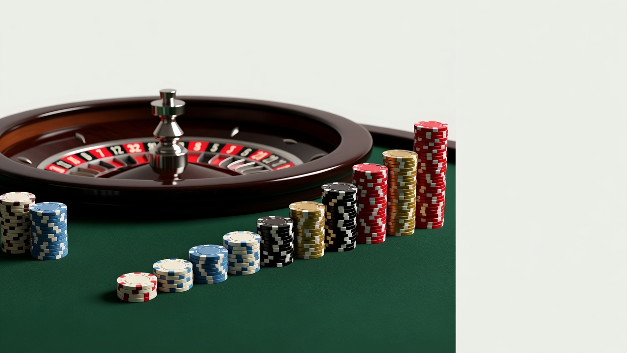 Roulette table with stacked chips showing increasing bet sizes