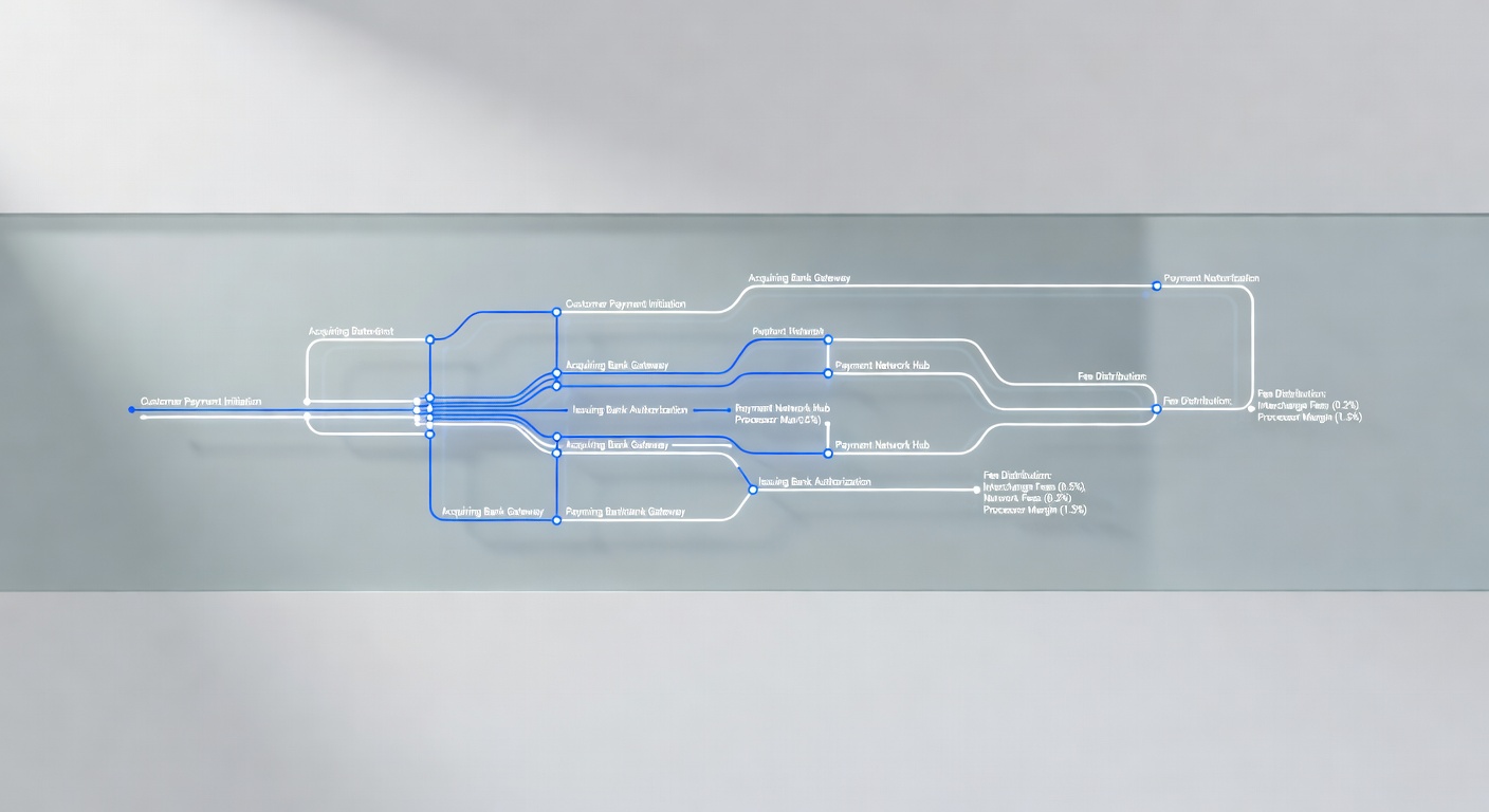 Merchant processor network diagram showing payment flow and fee distribution points