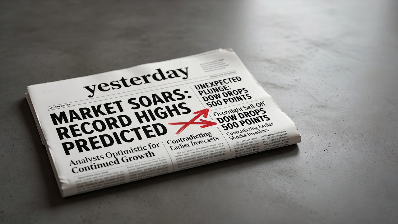 Newspaper headline from yesterday with arrows pointing to contradicting outcome