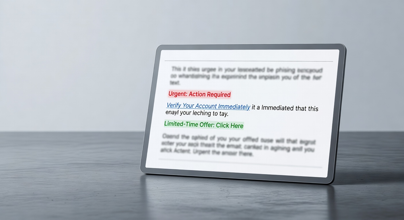 Email phishing text sample highlighting social engineering manipulation phrases
