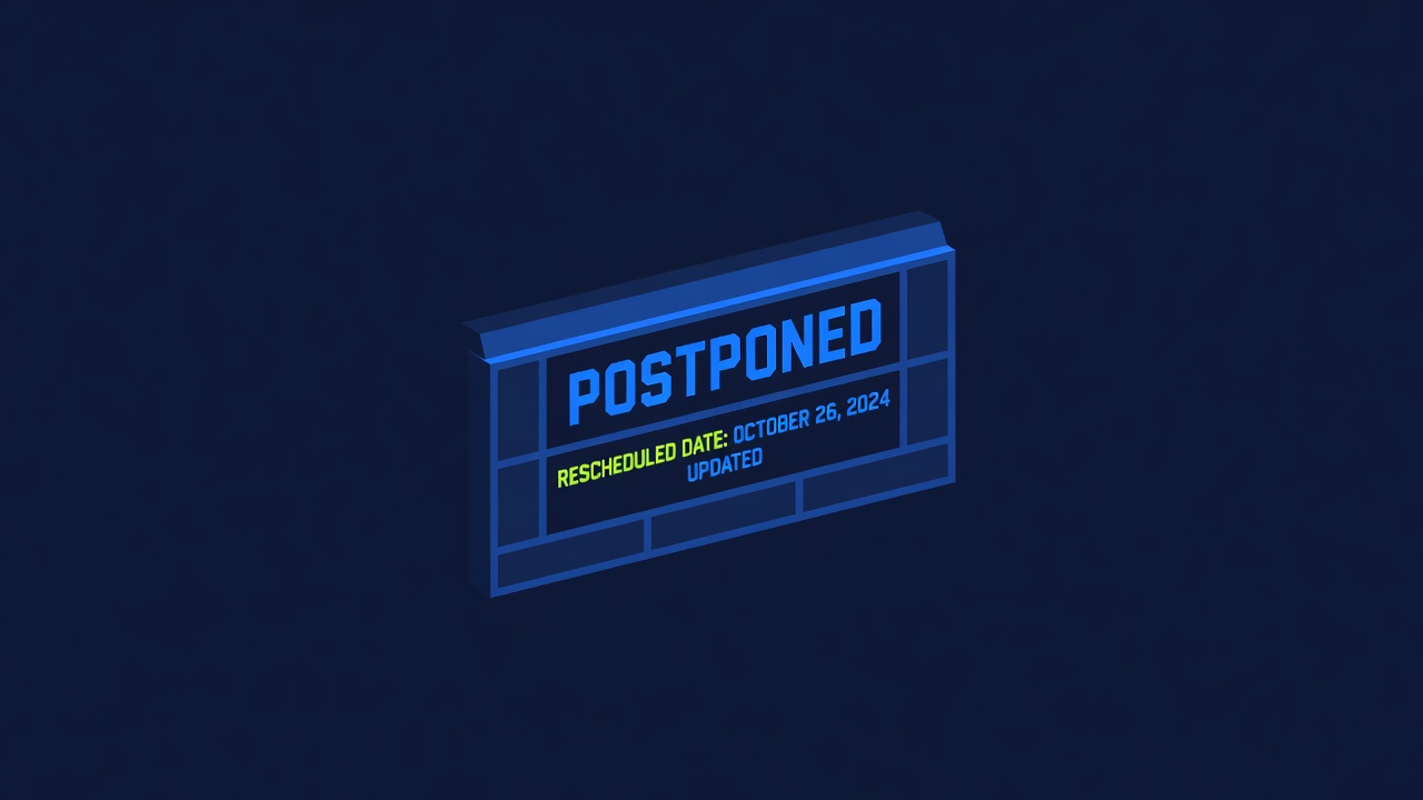 Sports scoreboard displaying postponed event status with rescheduled date information updated