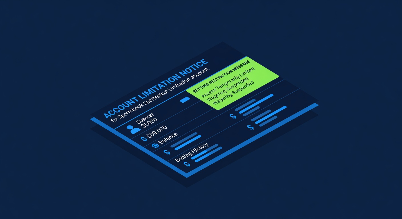 Sportsbook betting account with account limitation notice and betting restriction message