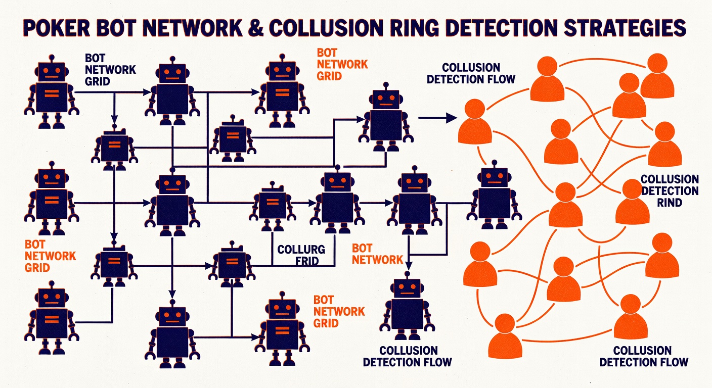 Poker bot network and collusion ring detection strategies among players