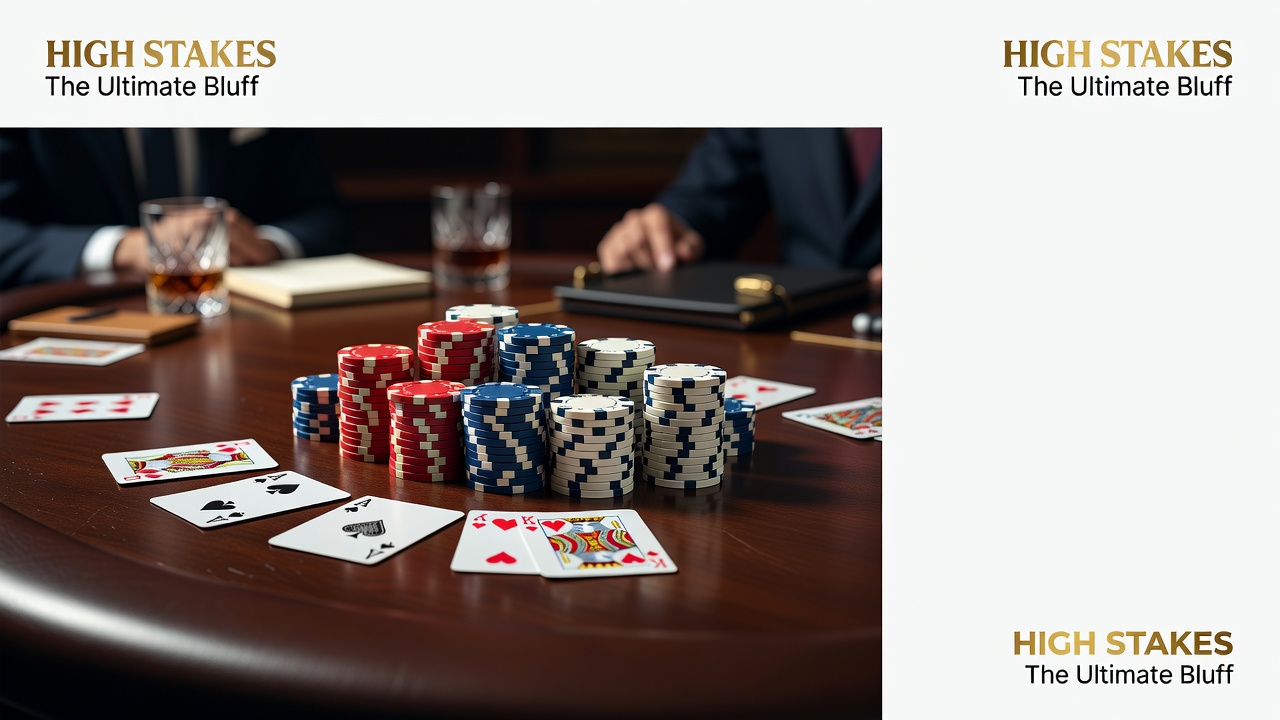 High-stakes poker table with chips stacked and cards dealt