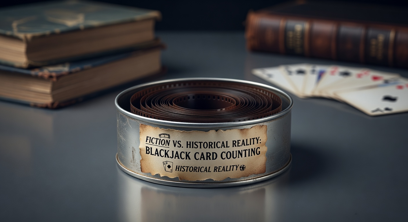 Movie film reel showing fiction versus blackjack card counting historical reality