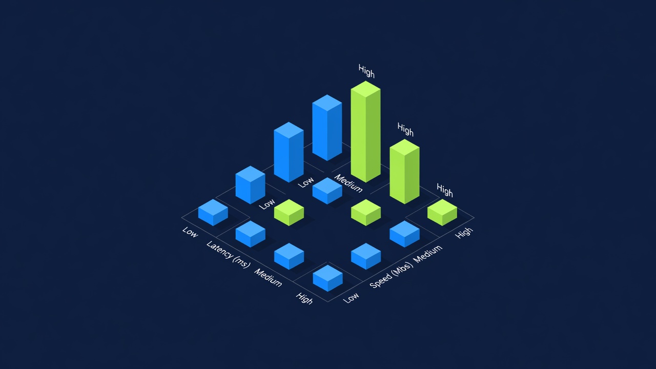 Network speed indicator graph with latency bars comparing connection quality metrics