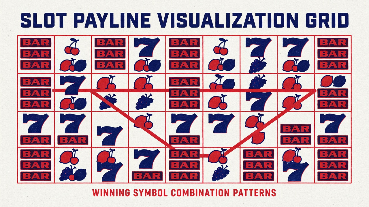 Slot payline visualization grid showing various winning symbol combination patterns