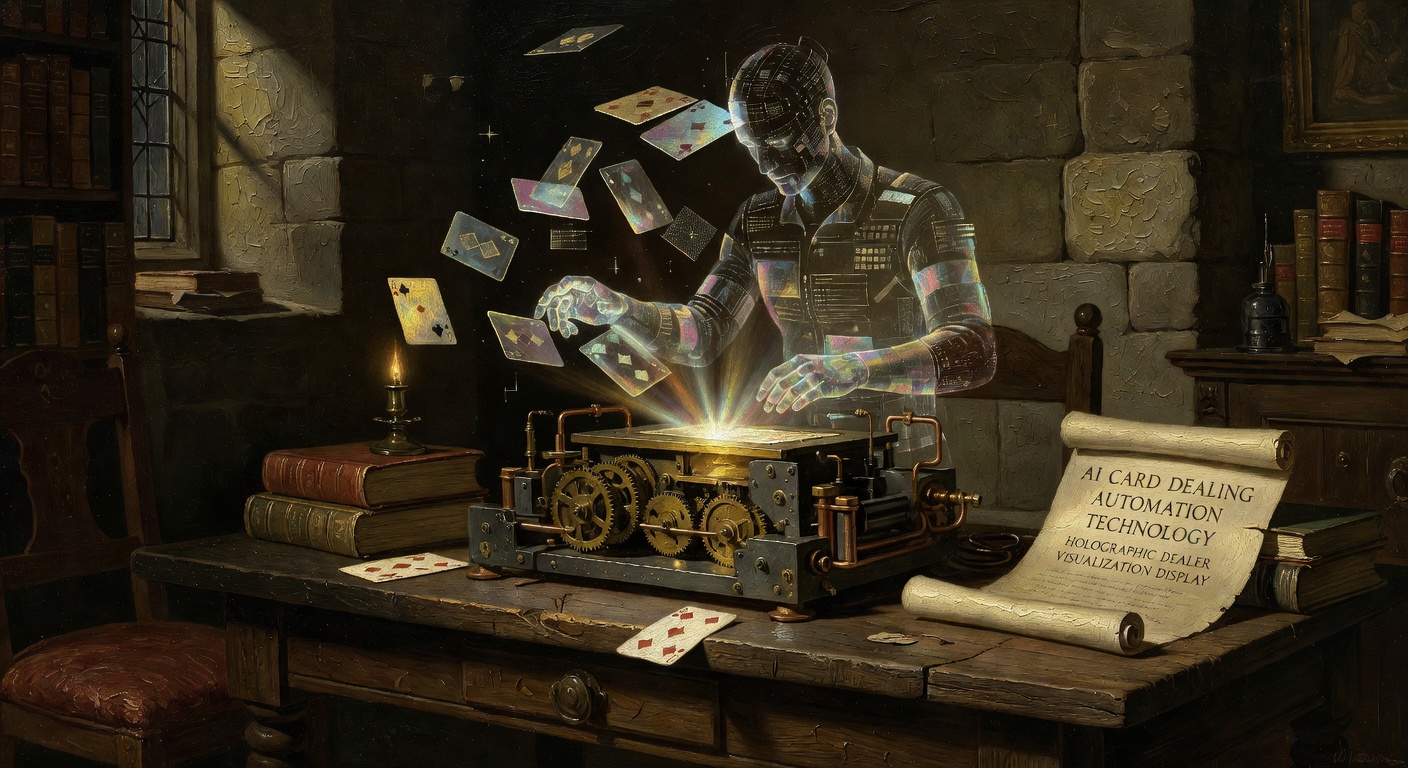 Holographic dealer visualization display showing artificial intelligence card dealing automation technology