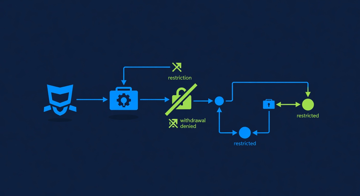 Cryptocurrency logo variation showing anonymous account withdrawal restriction process
