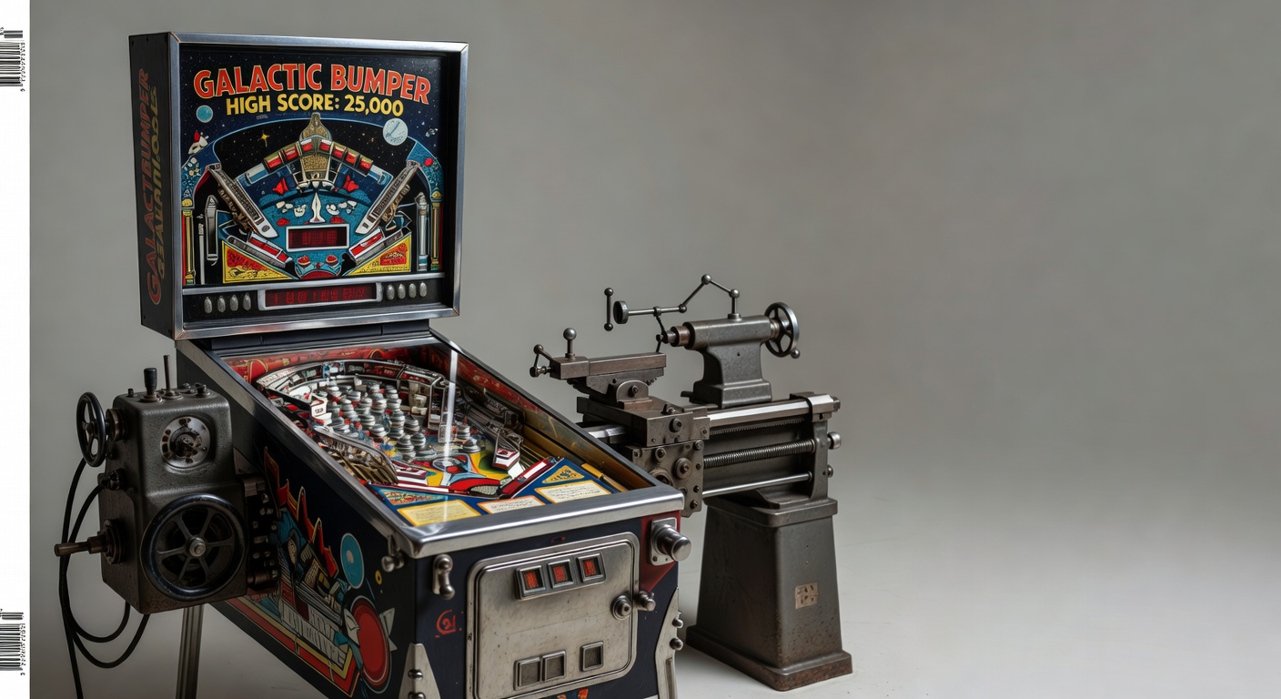Manufacturing equipment and mechanical pinball machine from vintage arcade period