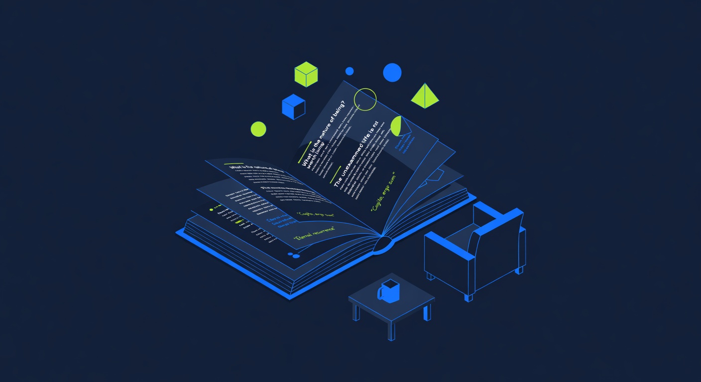 Philosophy book pages with margin notes and contemplative reading scene setup