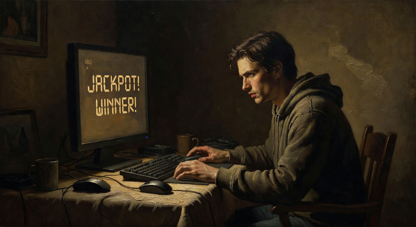 Late-night gaming session screenshot with jackpot announcement overlay notification