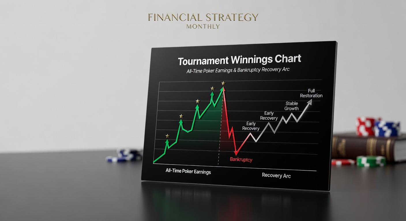 Tournament winnings chart showing all-time poker earnings and bankruptcy recovery arc