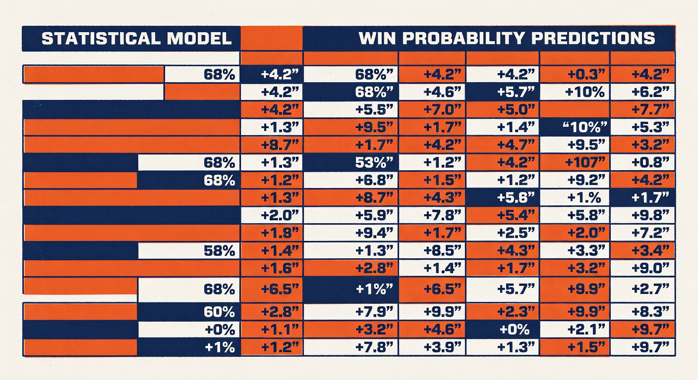 Sports betting statistical model spreadsheet and calculated win probability predictions