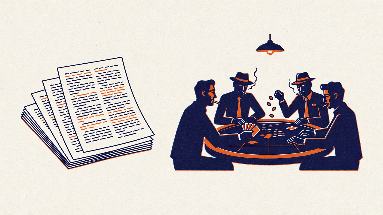 Novel manuscript pages alongside film still from cinematic gambling scene