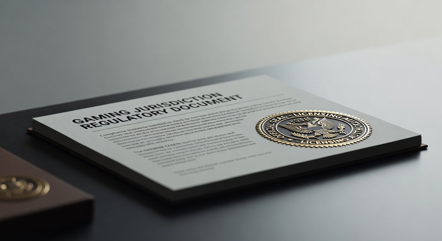 Gaming jurisdiction regulatory document and licensing authority official seal display