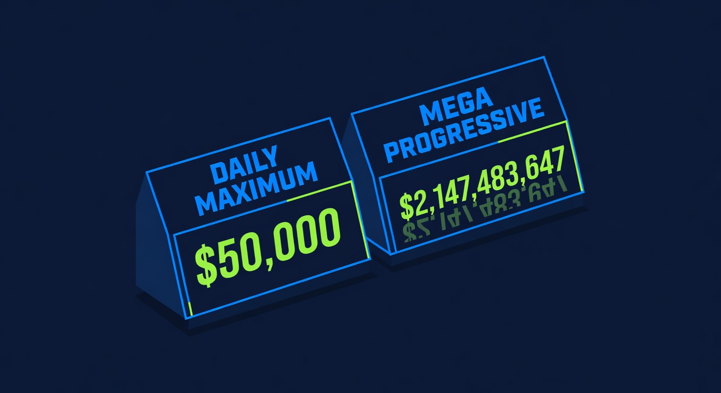 Jackpot display showing daily maximum versus mega progressive climbing amount