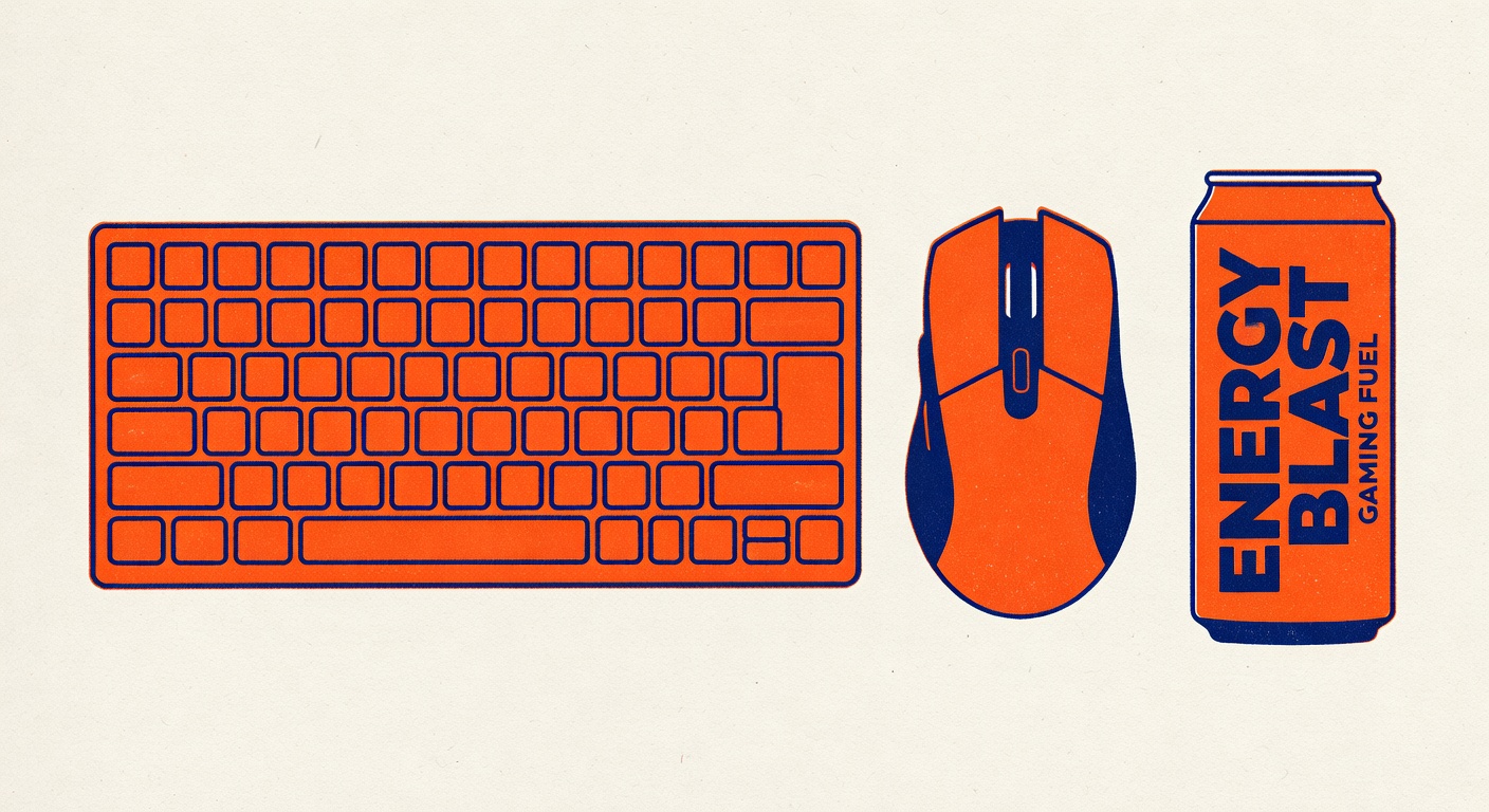 Esports gaming peripheral equipment including mouse keyboard and energy drink can