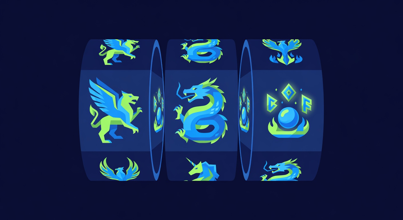 Mythical creatures and enchanted fantasy symbols spinning on illuminated slot reels